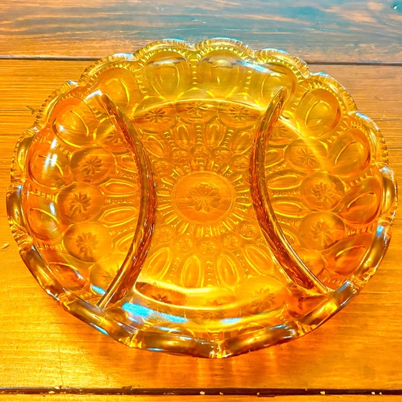 LE Smith Moon and Stars Amber Glass Divided VTG 1960s MCM Relish Candy Dish EUC - Picture 6 of 10